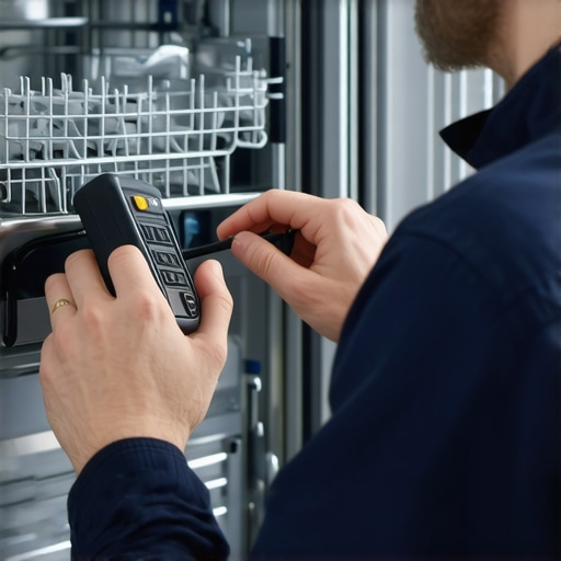 Person using multimeter to diagnose dishwasher control panel