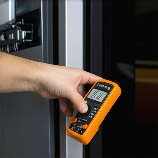 Technician using a multimeter to test a dishwasher latch