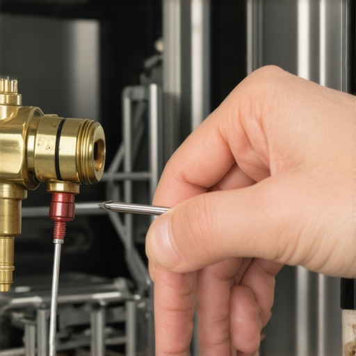 Person using a screwdriver to check the magnetism of a dishwasher solenoid valve.