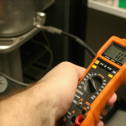 Homeowner using multimeter to test dishwasher pump