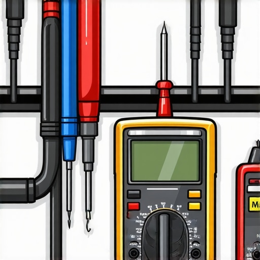 Devices used for diagnosing dishwasher electrical issues, including a multimeter and voltage tester.