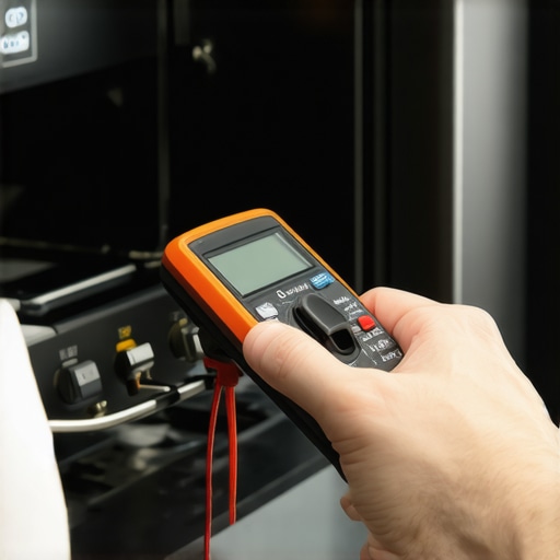Using a Multimeter for Dishwasher Diagnostics Technician testing dishwasher electrical component with a multimeter