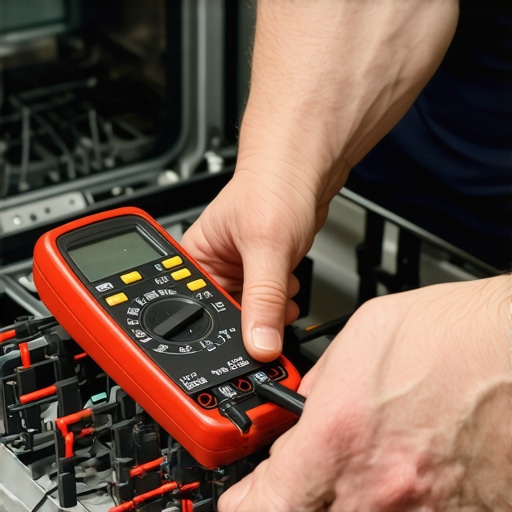 Person testing an appliance component with a multimeter
