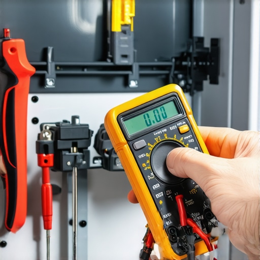 A person testing dishwasher's electrical component with a multimeter