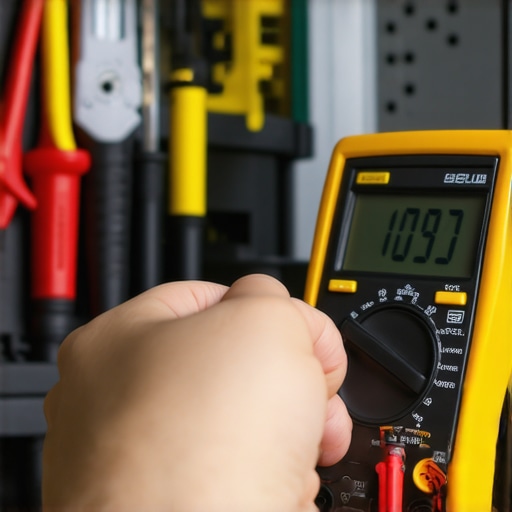 Person measuring wiring with a multimeter during dishwasher maintenance