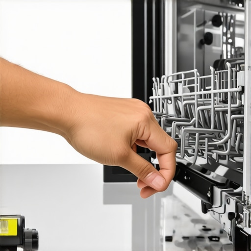 Person using coin and level to check dishwasher balance