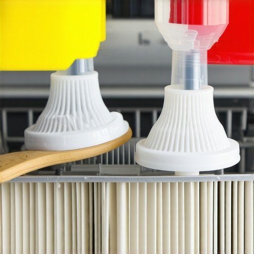 Person cleaning dishwasher sump filter with toothbrush and vinegar for maintenance.