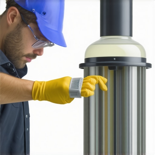 Tech gently scrubbing mineral deposits off a heater's heating element with vinegar