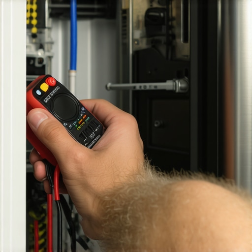 Person testing dishwasher wiring with multimeter as part of troubleshooting