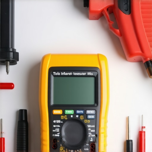 Close-up of multimeter and infrared thermometer used in appliance repair.