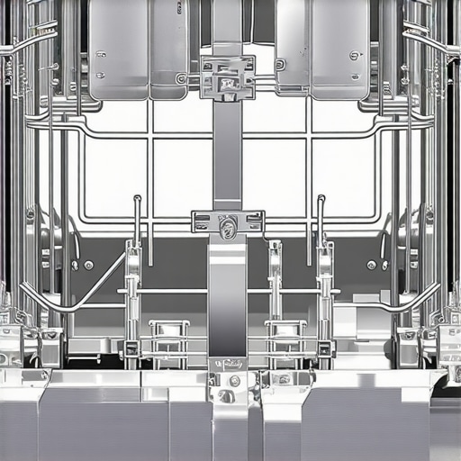 Illustration of dishwasher door latch, float switch, and water inlet valve.