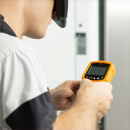 Technician using multimeter and thermal camera to diagnose appliance leak