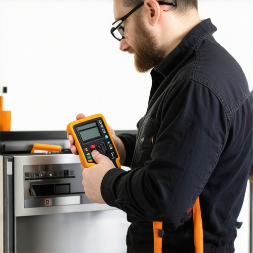 Person checking dishwasher components with professional tools