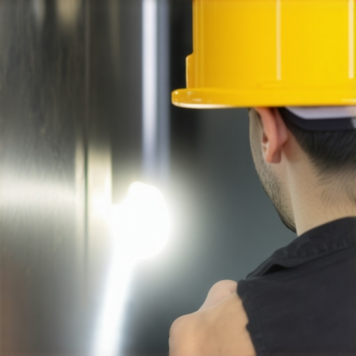 Technician examining dishwasher door seal for damage.