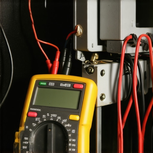 A person using a digital multimeter to check a dishwasher's heating element for proper resistance.