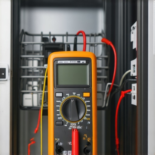 A multimeter measuring appliance wiring for early diagnosis of motor issues.