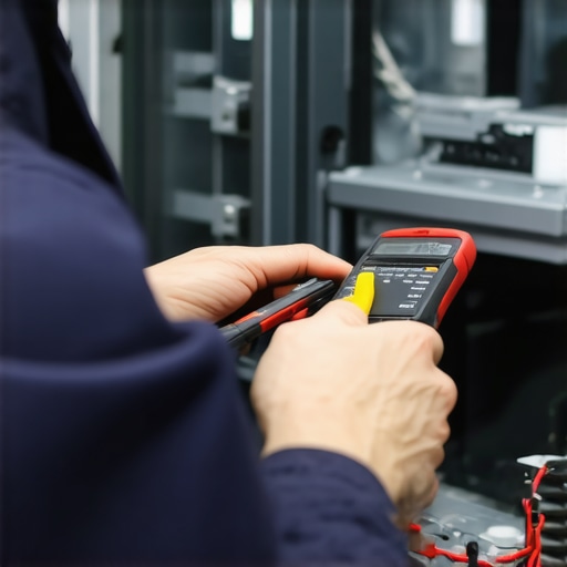 Technician testing electrical components of a dishwasher with multimeter