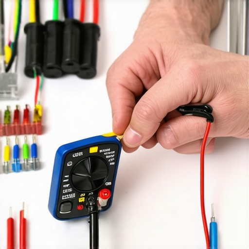Hand using multimeter to test fuse in dishwasher