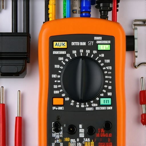 Hands holding a multimeter testing a dishwasher's heating element, demonstrating troubleshooting tools.
