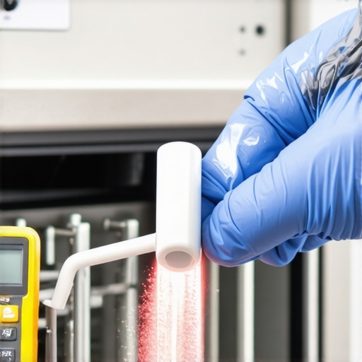 Person measuring dishwasher water temperature with laser thermometer