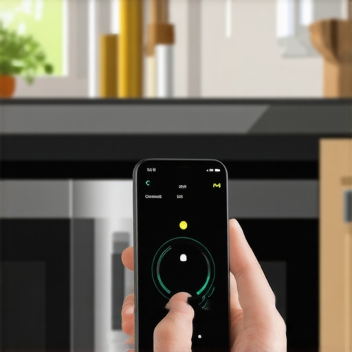 Person measuring dishwasher noise with decibel app on smartphone in kitchen