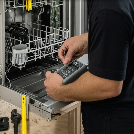 Technician testing dishwasher continuity to find the cause of beeping.