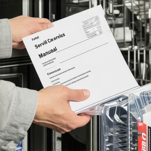 Hand retrieving a technician's diagnostic guide from a dishwasher kickplate.