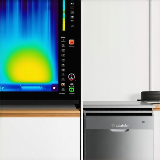 Thermal camera detecting hidden moisture behind kitchen cabinets from a dishwasher leak