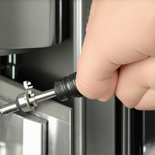 Hand using a Torx driver on the side of a dishwasher door