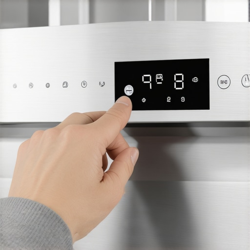 Hand pressing buttons on a modern dishwasher control panel to reveal hidden diagnostic error codes.