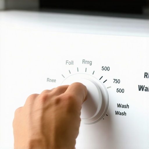 Close-up of a hand manually advancing a mechanical dishwasher timer knob.