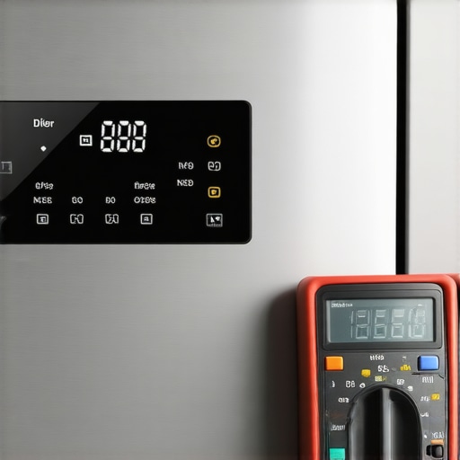 Advanced Dishwasher Diagnostic Testing Technician using a multimeter to diagnose a dishwasher error code on a control board.