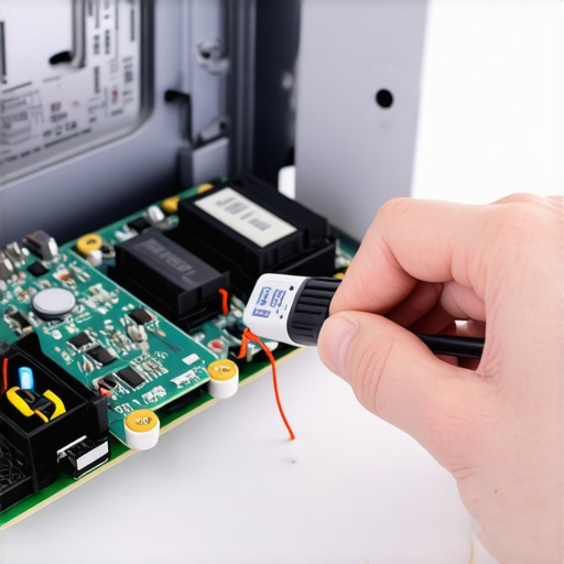 Technician testing a dishwasher turbidity sensor on a control board with a multimeter.