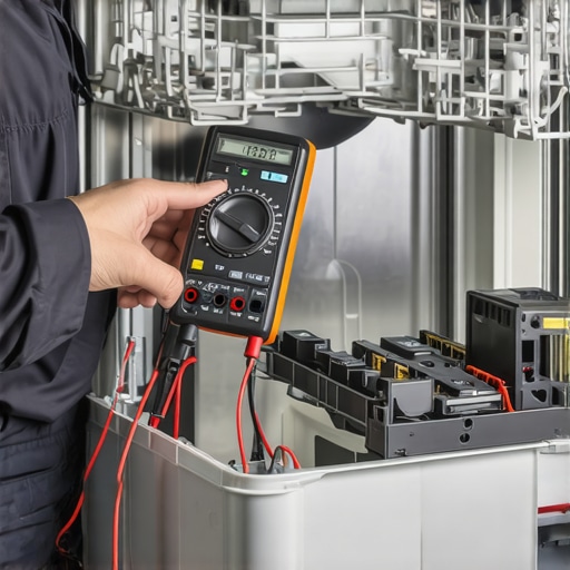 Advanced Dishwasher Tub Diagnostic Testing Technician testing dishwasher components to diagnose a cracked plastic tub leak.