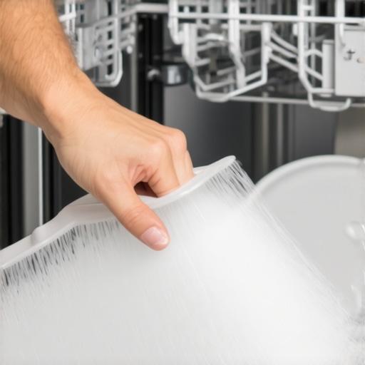 A hand manually spinning a dishwasher spray arm to check for obstructions before starting a cycle.