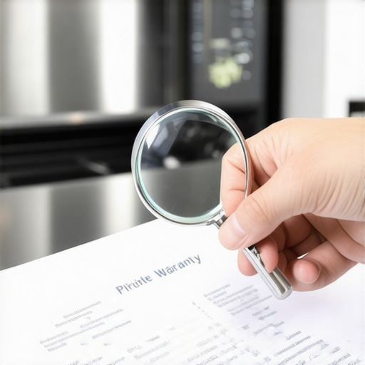 A person examining a warranty contract with a magnifying glass to find maintenance clauses.