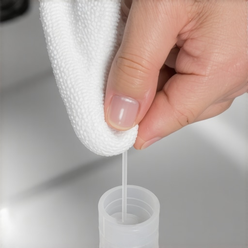 Hand cleaning the plastic turbidity sensor lens inside a dishwasher sump with a cloth.