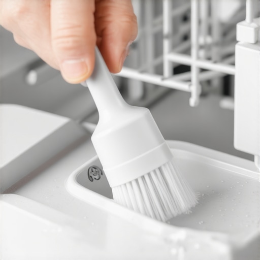 A person cleaning a dishwasher sensor to ensure proper cycle timing and water usage.