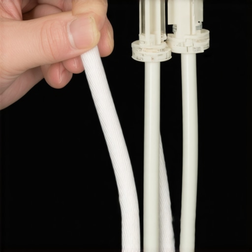 A side-by-side comparison of a damaged dishwasher door cord and a new replacement part.
