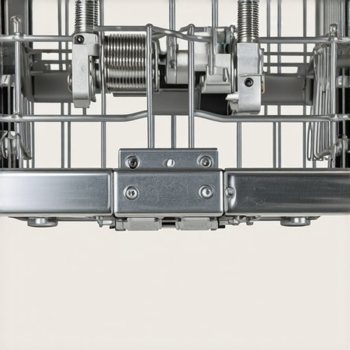 Detailed view of a newly replaced dishwasher door tension cable and pulley system.