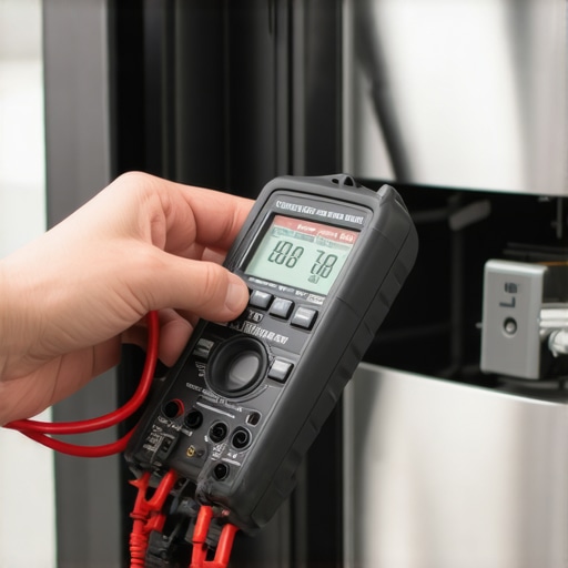 Person using a multimeter to test dishwasher components for a warranty claim.