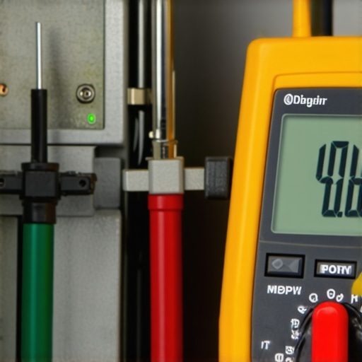 Digital multimeter testing a dishwasher motor circulation pump.