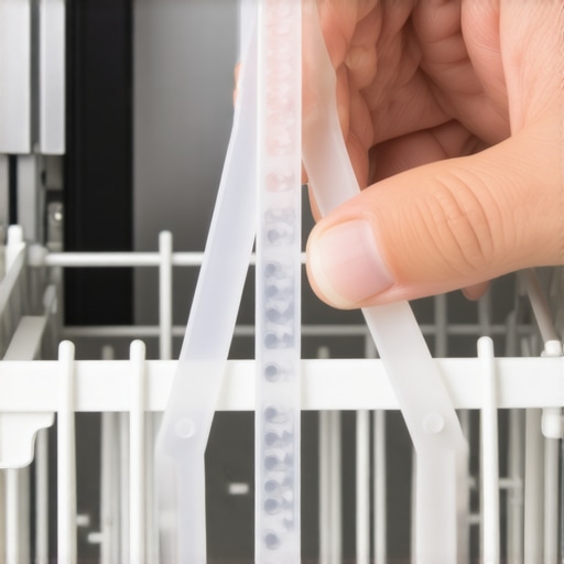 A notched zip tie being used to clear hair from a dishwasher drain impeller.