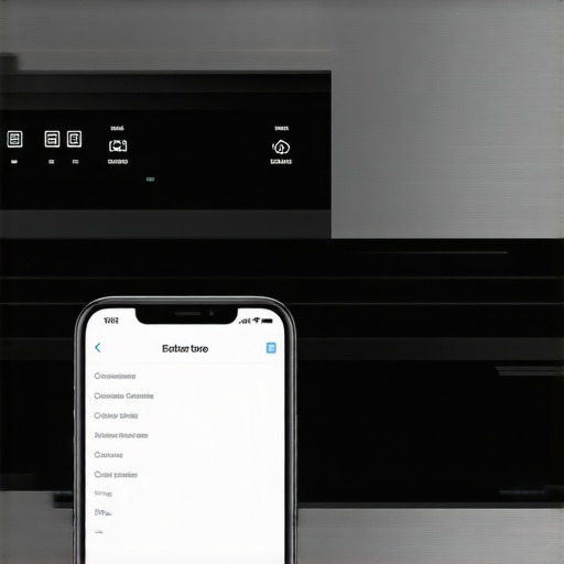 Smart dishwasher showing a digital error code on its control panel next to a diagnostic smartphone app.
