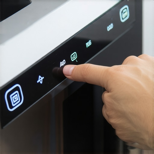 A technician accessing the hidden diagnostic menu on a dishwasher control panel to troubleshoot drain issues.