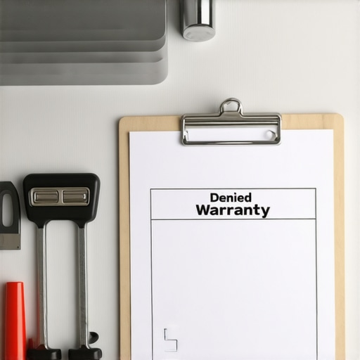 Close up of a technician's clipboard and dishwasher repair tools emphasizing warranty claim nuances.