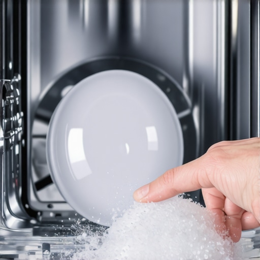 Close-up of white chemical residue inside a dishwasher pump housing