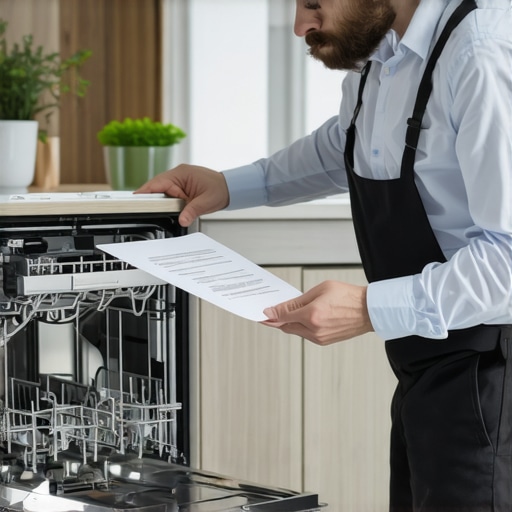 Technician showing mineral buildup on a dishwasher part while discussing a service plan.