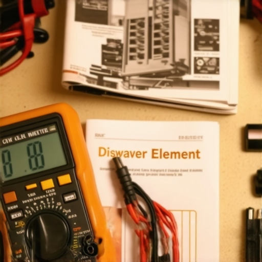 A technician using a digital multimeter to test a dishwasher heating element.