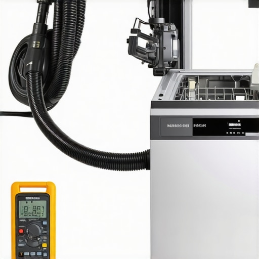 Digital multimeter and shop vac used for dishwasher diagnostics and repair